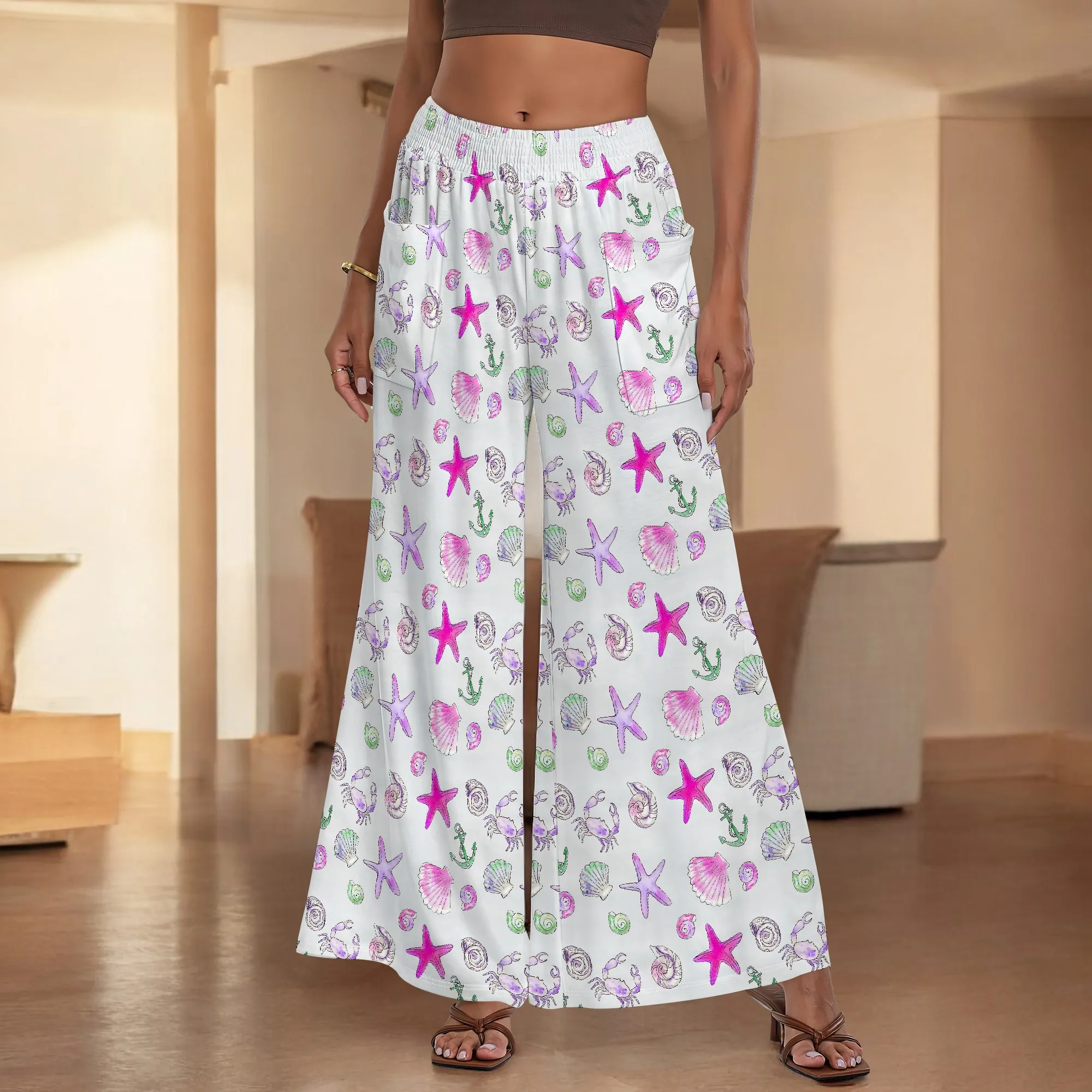 Women's Wide Leg Pants with Pockets All Seasons Casual Comfort Beach Pattern for Beach Outdoor Vacation