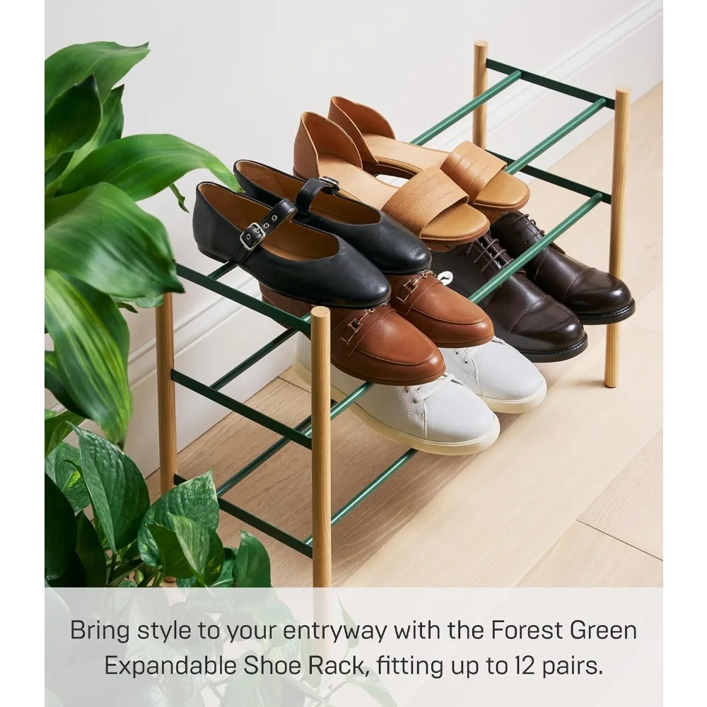 

Home Expandable 3-Tiered Space Saving Rack, Metal Shoe Organizer for Entryway or Bedroom | Steel, One Size, Forest Green