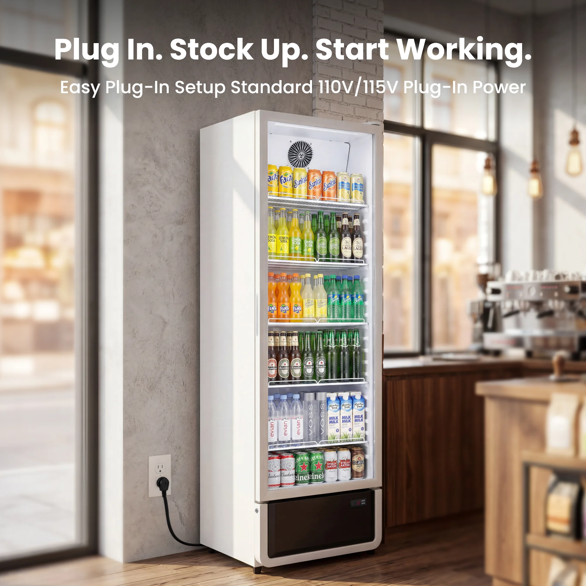 Yeego Commercial Merchandiser Refrigerator ETL & DOE Certified Air Cooled Beverage Display Cooler 32–50°F Adjustable Temp LED Light Lockable Casters, Easy Clean Vent Grille Multi Sizes Available for Convenience Store Café Deli Retail