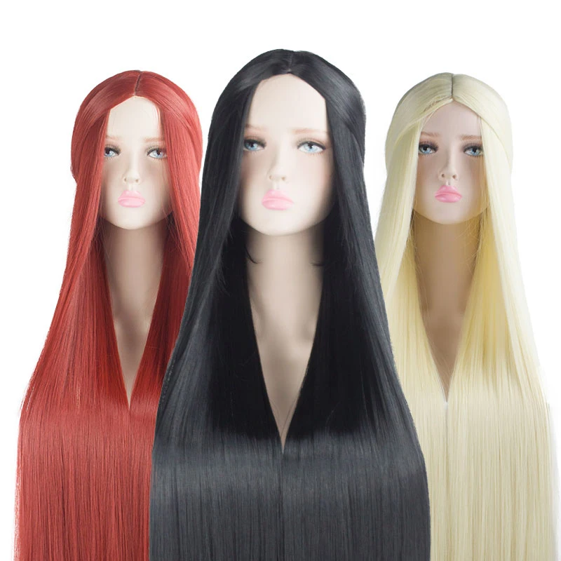 DIFEI Synthetic 100CM Long Straight Mid-point Cosplay Wig High-Quality Natural Heat-resistant Two-dimensional Anime Wig