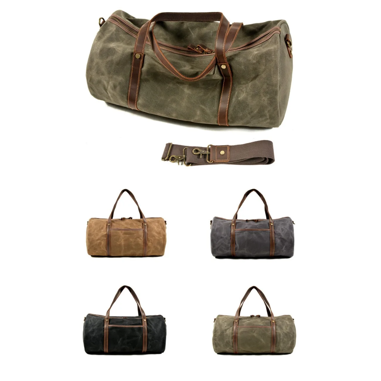 Retro Wax Canvas Leather Duffel Bag Men’s Large Overnight Bag with Front Pocket Top Handles for Gym Weekend Trip Carry‑on