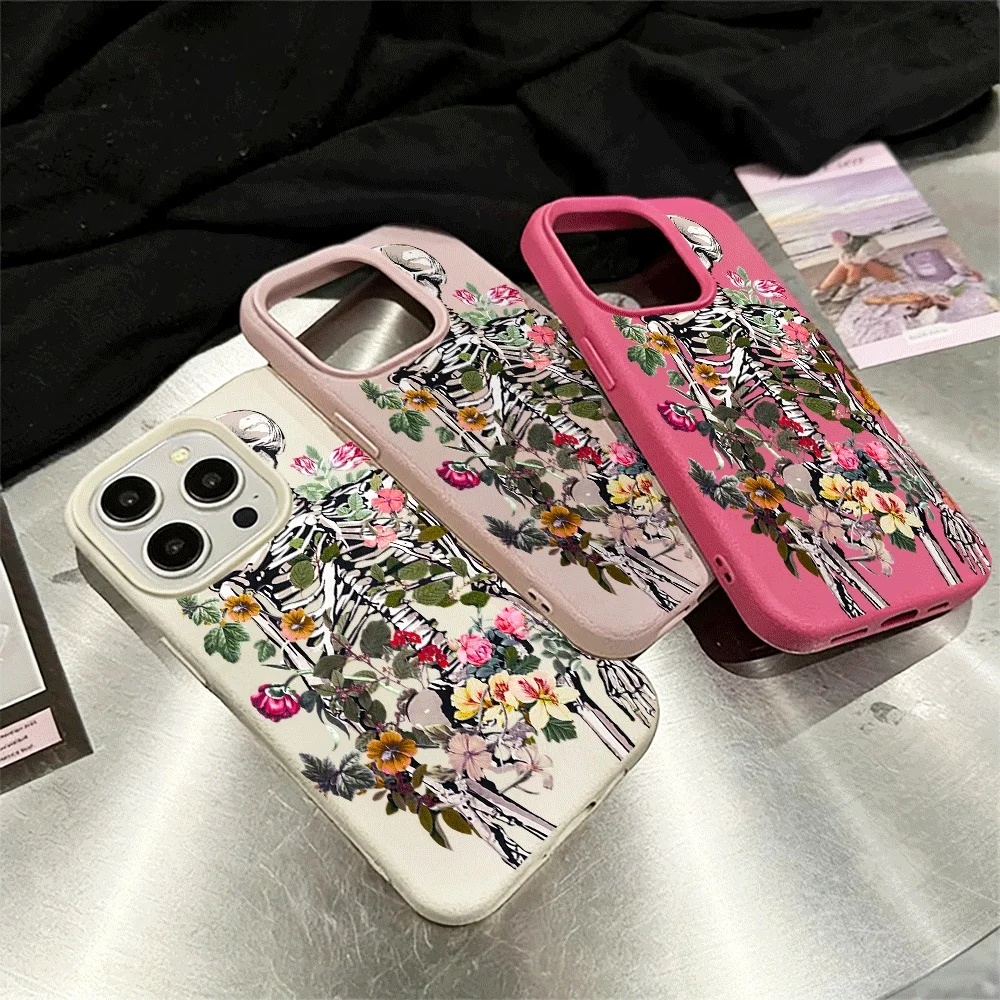 Blumen-Skelett-Handyhülle für iPhone 17 16 15 14 13 12 Pro Max 16 15 14 Plus 17 16 15 14 13 12 Pro 17Air Silikon-Matt-Hülle – Detail 3