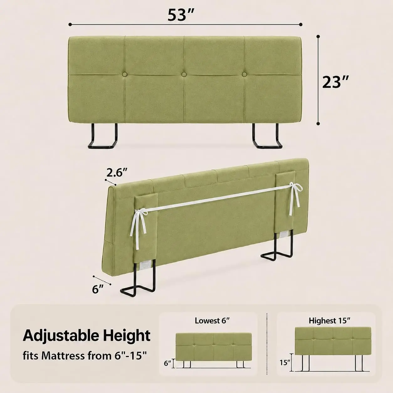 Full Size Headboard Featuring an Adjustable Height Design