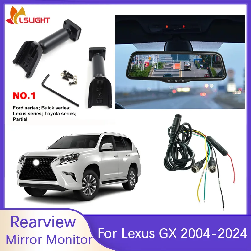 9.66Inch 1080P HD Car Rearview Mirror Monitor For Lexus GX 2004-2024 AHD Adjustable Screen Brightness With Original Bracket