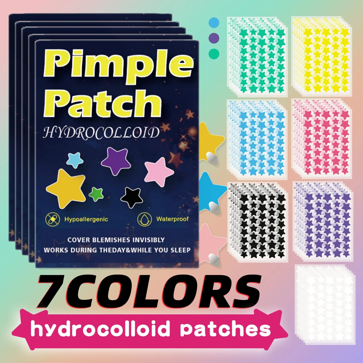 1400 Stück mehrfarbige Stern-Akne-Pflaster, Akne-Pflaster für das Gesicht, Concealer-Akne-Pflaster und Pickel-Pflaster, ultradünn