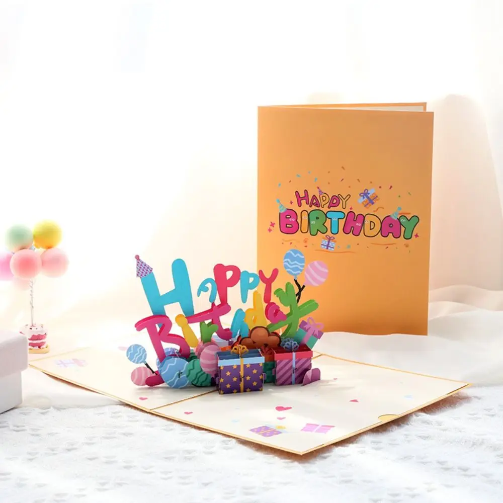 Foldable Happy Birthday Greeting Card Paper Wishing Appreciation Card Handmade 3D Pop Up Greeting Card Birthday Party Decor