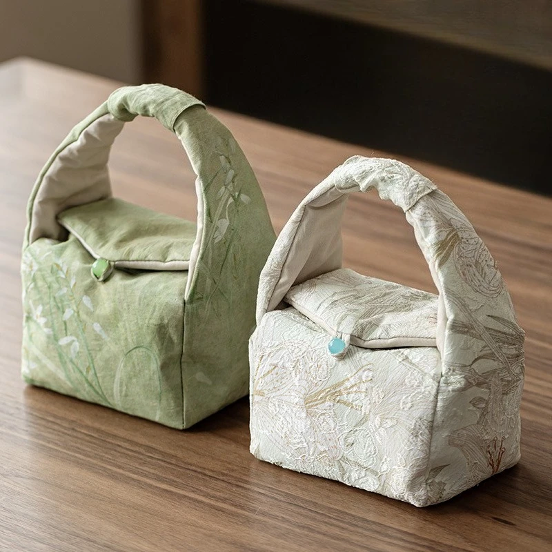 

Chinese Style Tea Set Travel Bag Portable Cloud Gauze Storage Pouch with Teapot and Cups