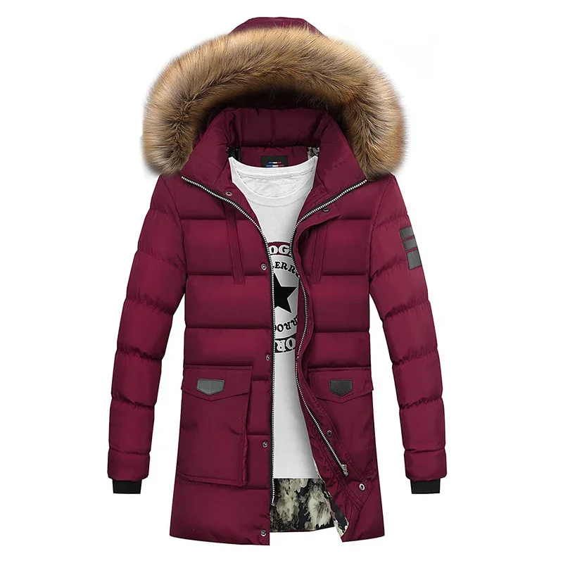 Winter Coat Men Long Thicken Warm Parka Fashion Cotton-padded Faux Fur Hooded Jacket Coat Men Outwear jaqueta masculina inverno