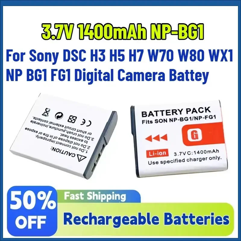 New 3.7V 1400mAh NP-BG1 NP-FG1 Rechargeable Li-ion Battery for Sony DSC H3 H5 H7 W70 W80 WX1 NP BG1 FG1 Digital Camera Battey