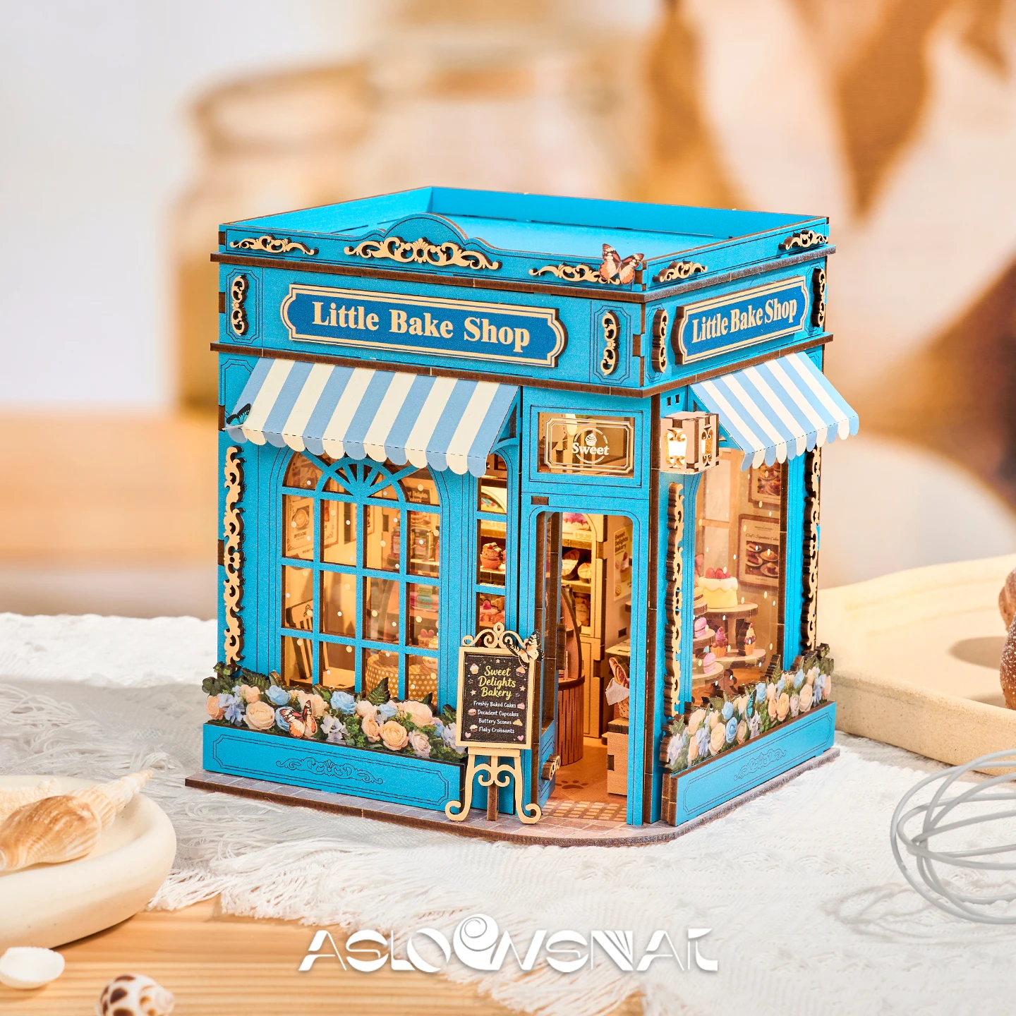Kit de Casa de Muñecas DIY Little Bake Shop, Estilo Retro Francés, Rompecabezas 3D, Mini Casa con Muebles, Luz LED, Regalo Creativo