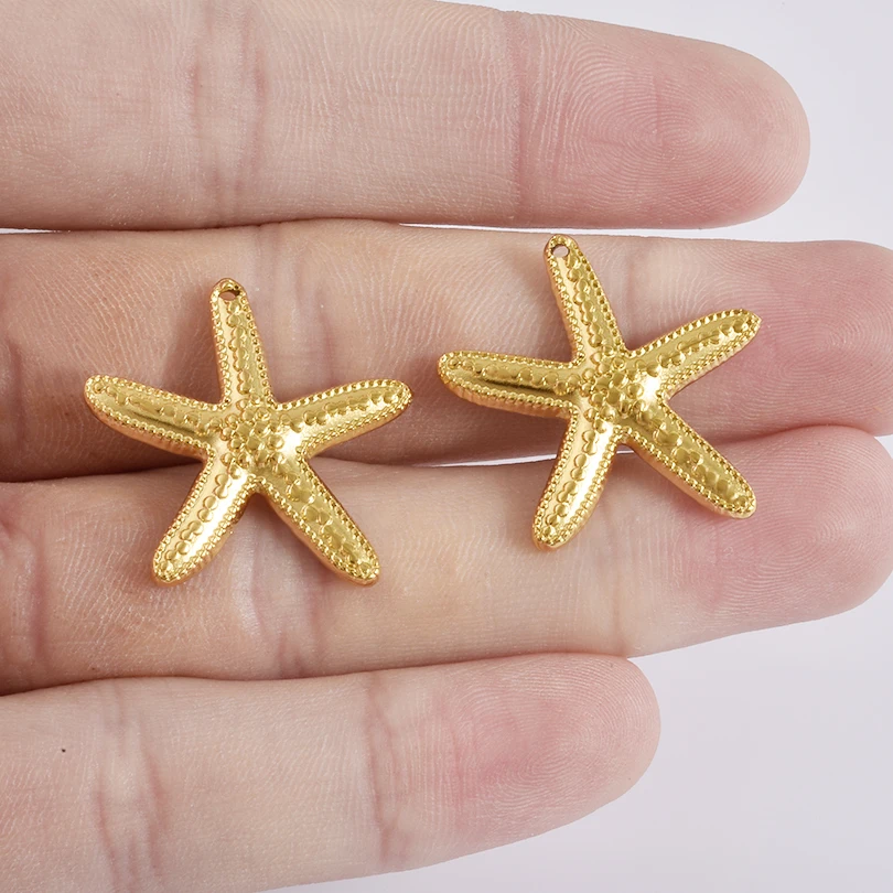 6pcs Starfish Peach Heart Dragonfly Metal Stainless Steel Charm Patron Saint Evil Eye No Fading Pendants DIY Jewelry Accessories
