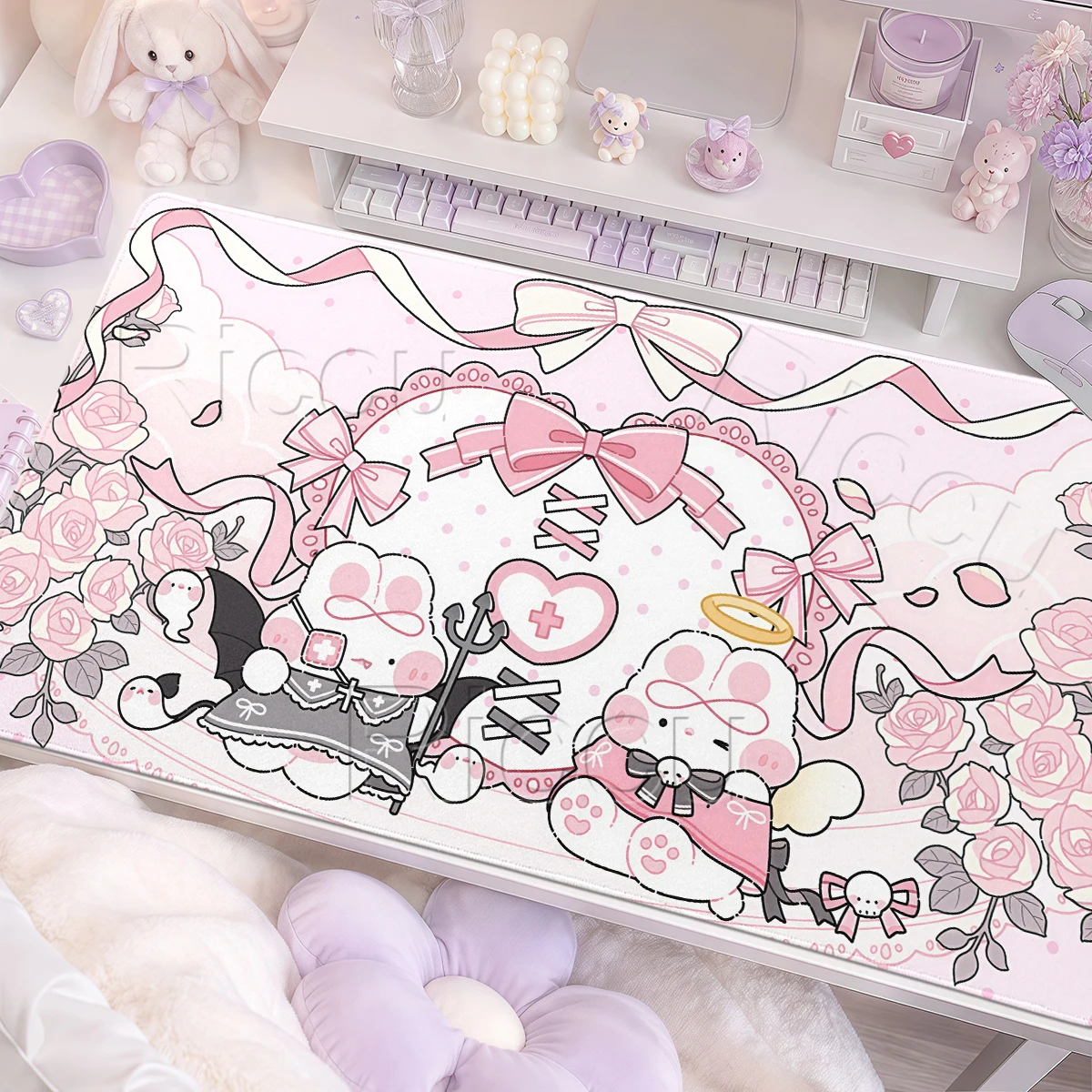 Gaming Professional Keyboard Pads Offices Soft Anti-slip Carpets Rubber Mice Pad New Models Pretty Rabbit Pink Anime HD Printing