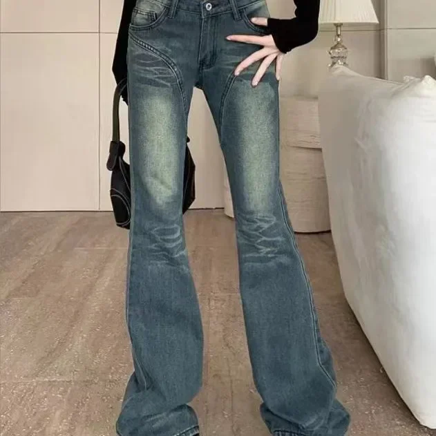 Europa e stati uniti Spice Girl Jeans donna nuova primavera lavaggio acqua Skintight Microhorn Jeans a vita bassa colore incantesimo