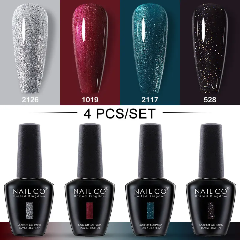 NAILCO Gel-Nagellack-Set, semipermanenter Nagellack, 4 Stück/Lot, Hybrid-Lacke, Top-Basis, Mantel, Nägel, Kunst-Set, Soak Off UV-Lampen-Serie