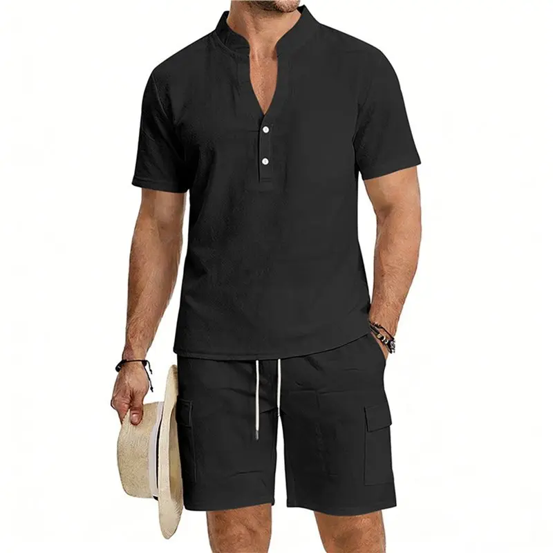 

CYL-Men's Set Shirts Shorts Outfits 2 Piece Beach Clothes Vacation Matching Suit Summer Wear