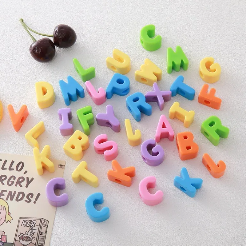 10pcs/lot Multi Color Big Hole Acrylic Letter Beads Children Handcraft Ornament Alphabet Spacer Necklace Accssories DIY Jewelry