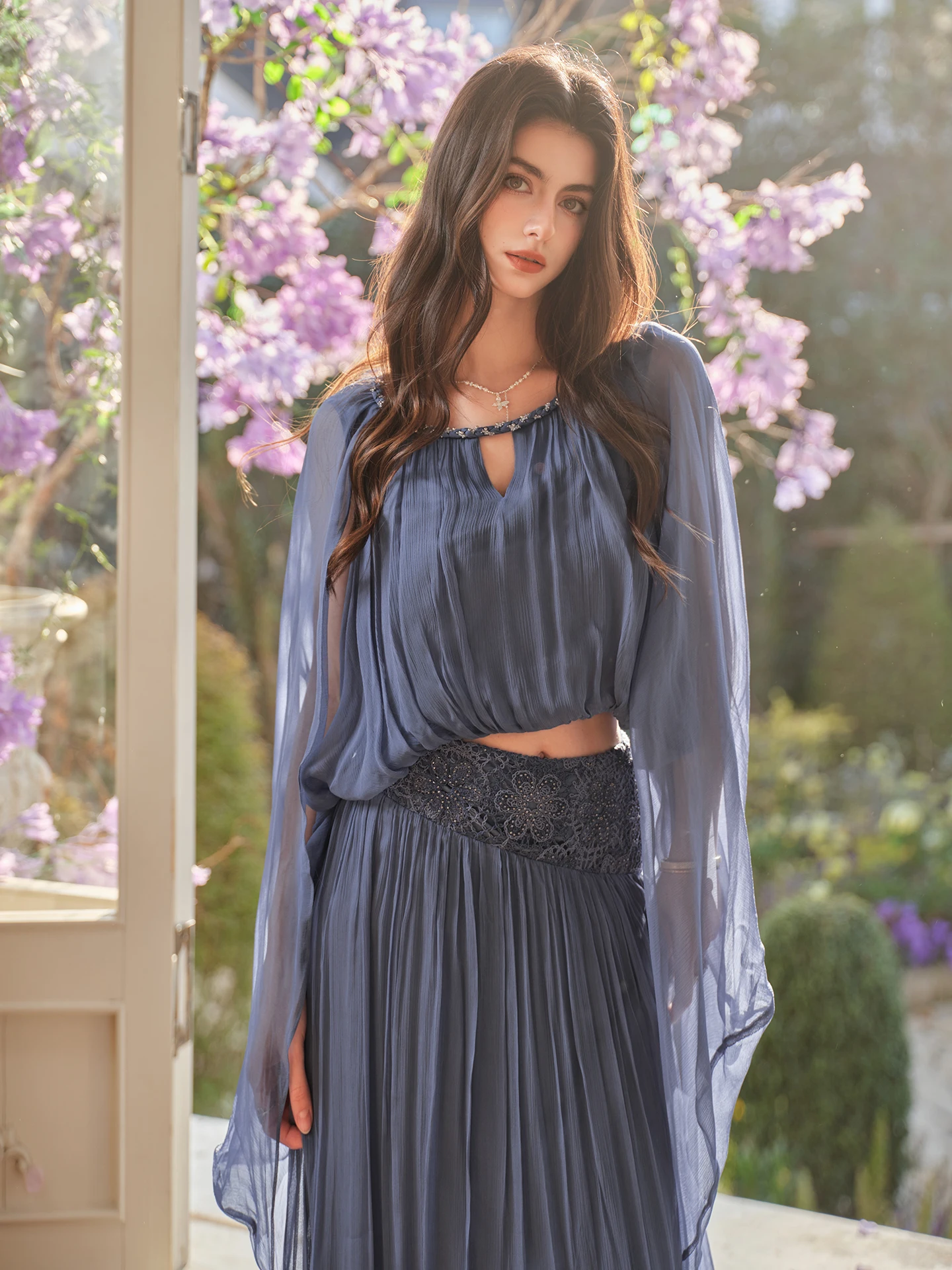 

Reve Rui Fushi Sicily Legend Heavy Embellished Top And Asymmetrical Skirt Set Spring New Style Women's Two-piece Suit