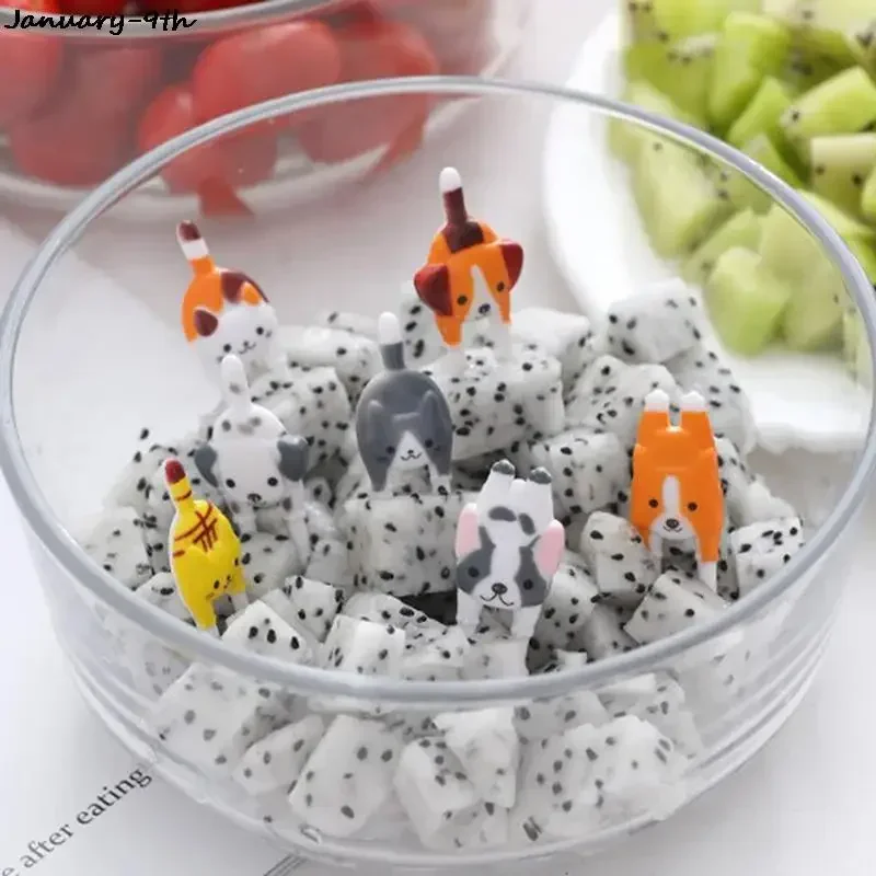 Tenedor de fruta de dibujos animados, Mini viñetas de animales, selecciones de comida, aperitivos, pasteles, postres, tenedores de comida, accesorios para el almuerzo, decoración de fiesta