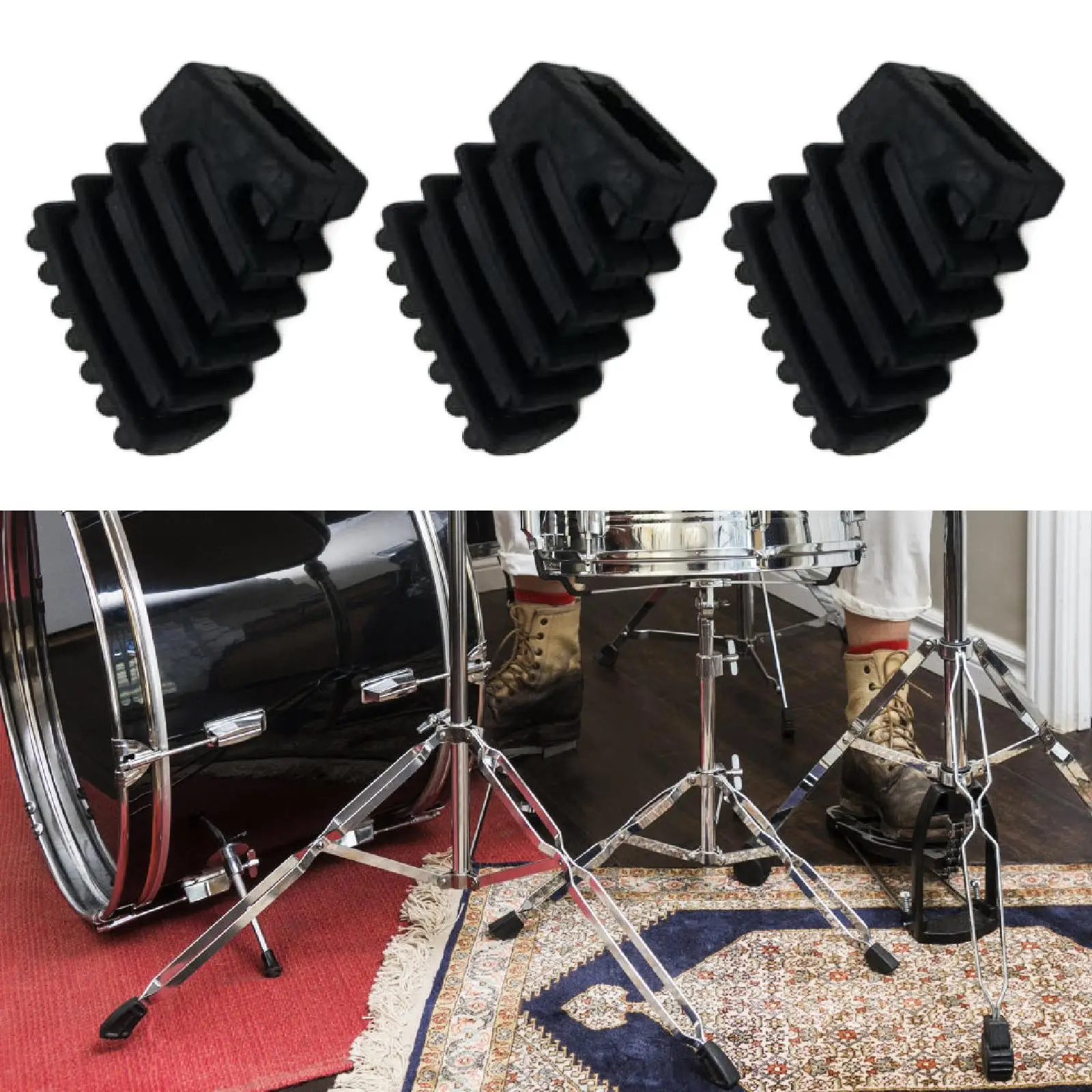 Drum Feet Sleeve Black PP Drum Hardware Accessory Noise Reduction Protector for Drum Set Cymbal Stand Performance DIY 3