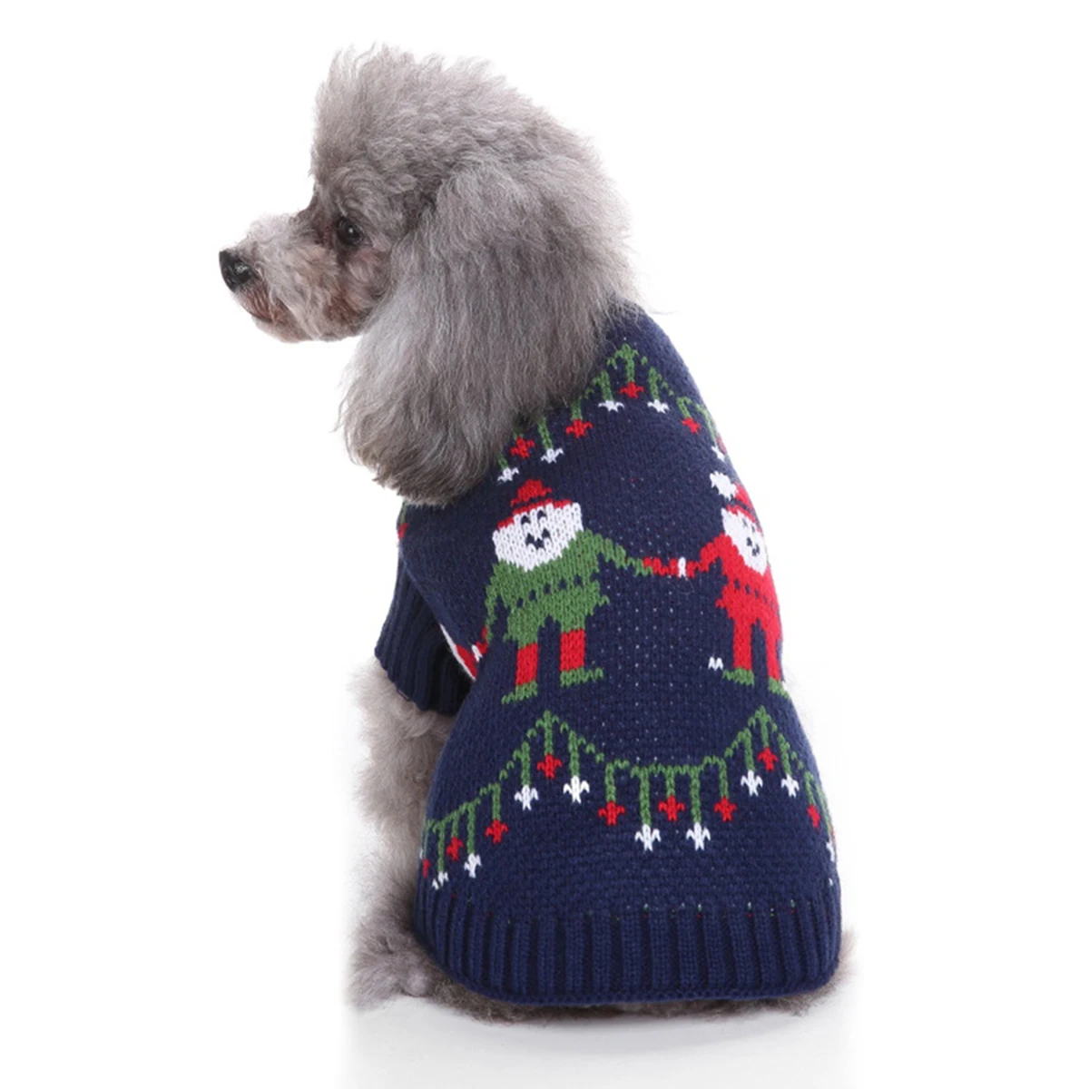 Vêtements d'hiver tricotés à col roulé pour chien, 1 pièce, pull chaud imprimé festif pour chiot, cadeau de vacances pour ami à quatre pattes, bleu