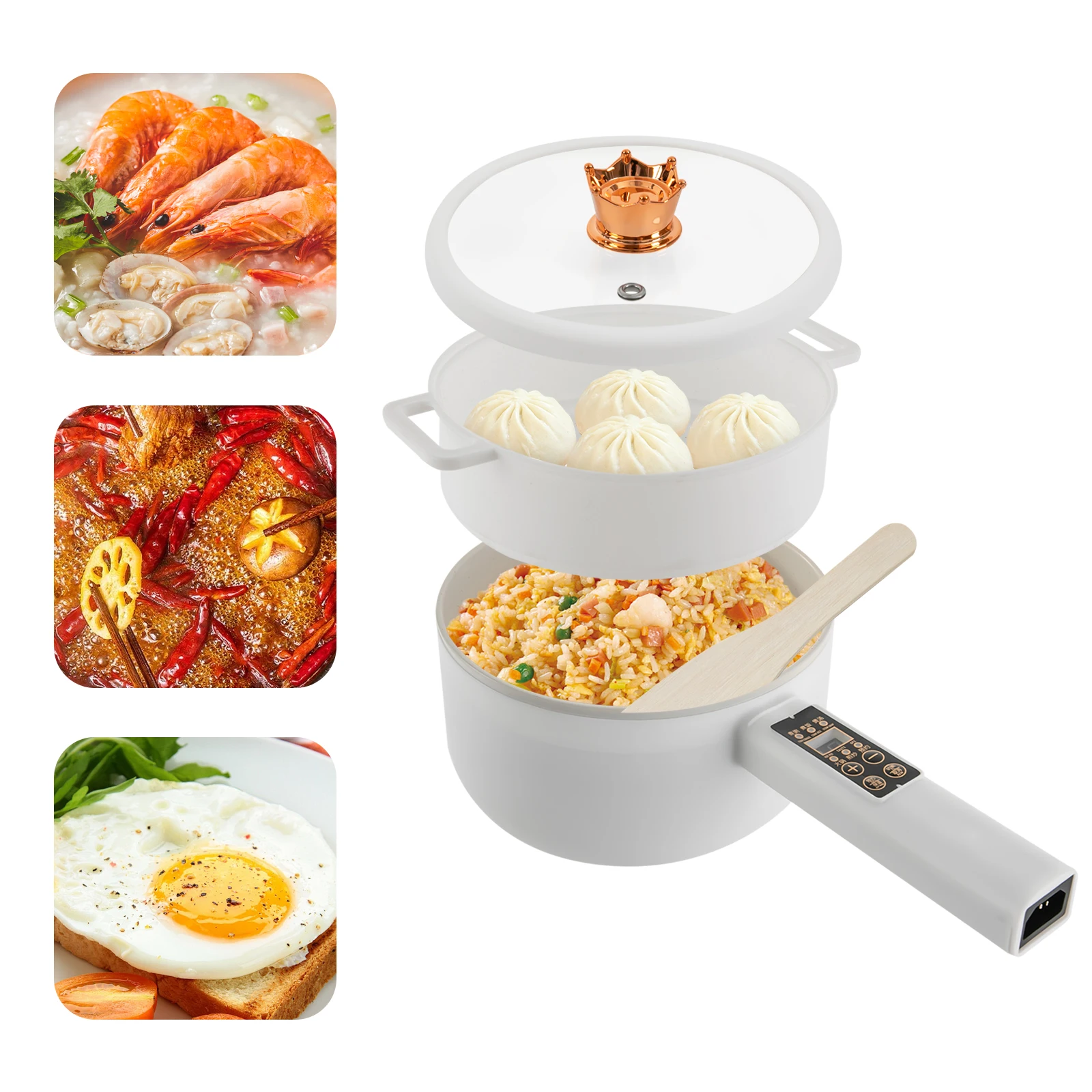 Mini Electric Hot Pot 3L Portable Non-Stick Multicooker Soup Pot 3 Levels of Firepower Cooking Pot for Stir Fry, Steak, Pasta