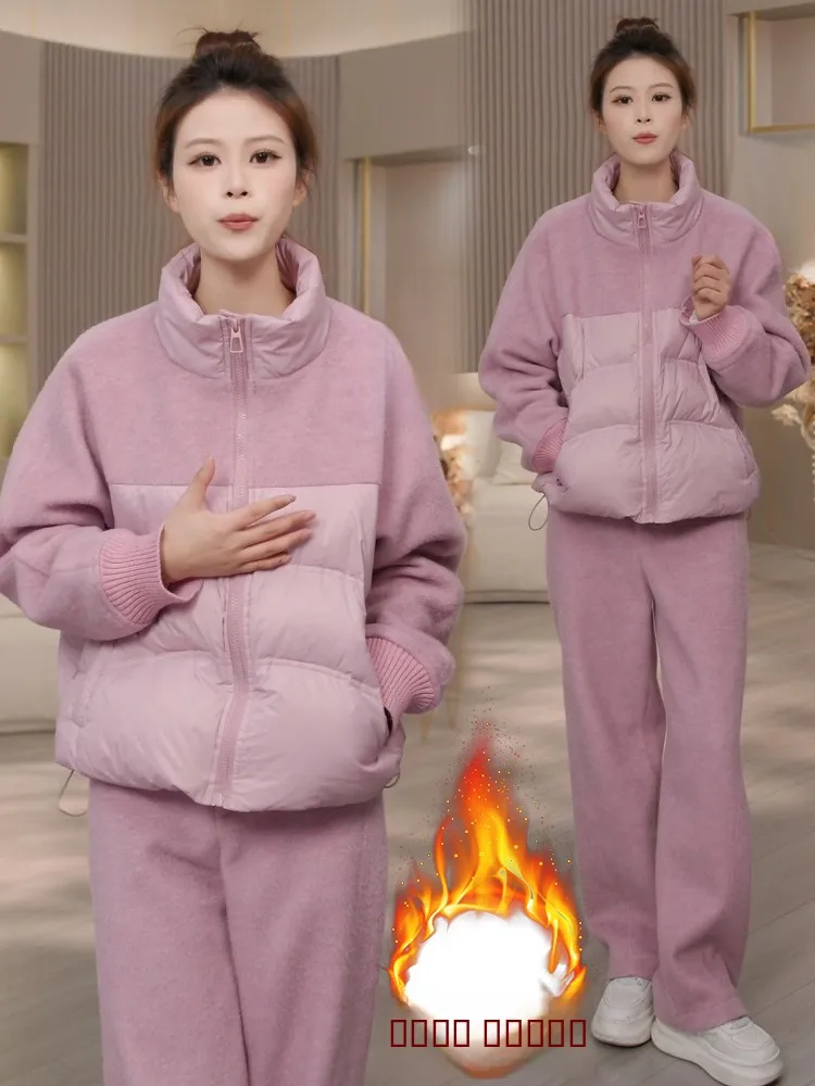 

Зимний комплект из утепленного хлопкового жакета и брюк для женщин: теплый, универсальный, стройнящий, для женщин среднего возраста