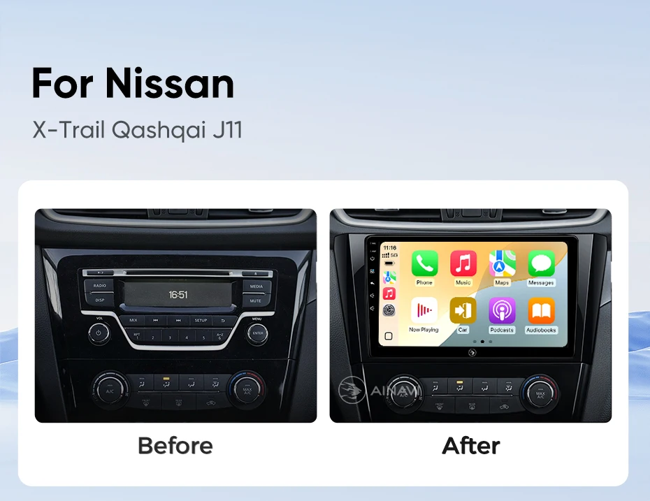 Ainavi Android Autoradio für Nissan Qashqai J11 X-Trail 3 T32 2013-2017, kabelloses Carplay, Android Auto, 4G Auto-Multimedia-Player, GPS-Navigation, SWC, BT5.0, HD IPS, HDMI-Ausgang, MP5, FM, AM, RDS, Gyroskop, 2 DIN Autoradio – Detail 4