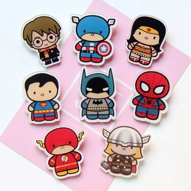 Avengers Spider Man Captain America Cartoon Character Acrylic Brooch Fashion Children's Award Medal Clothing Accessories