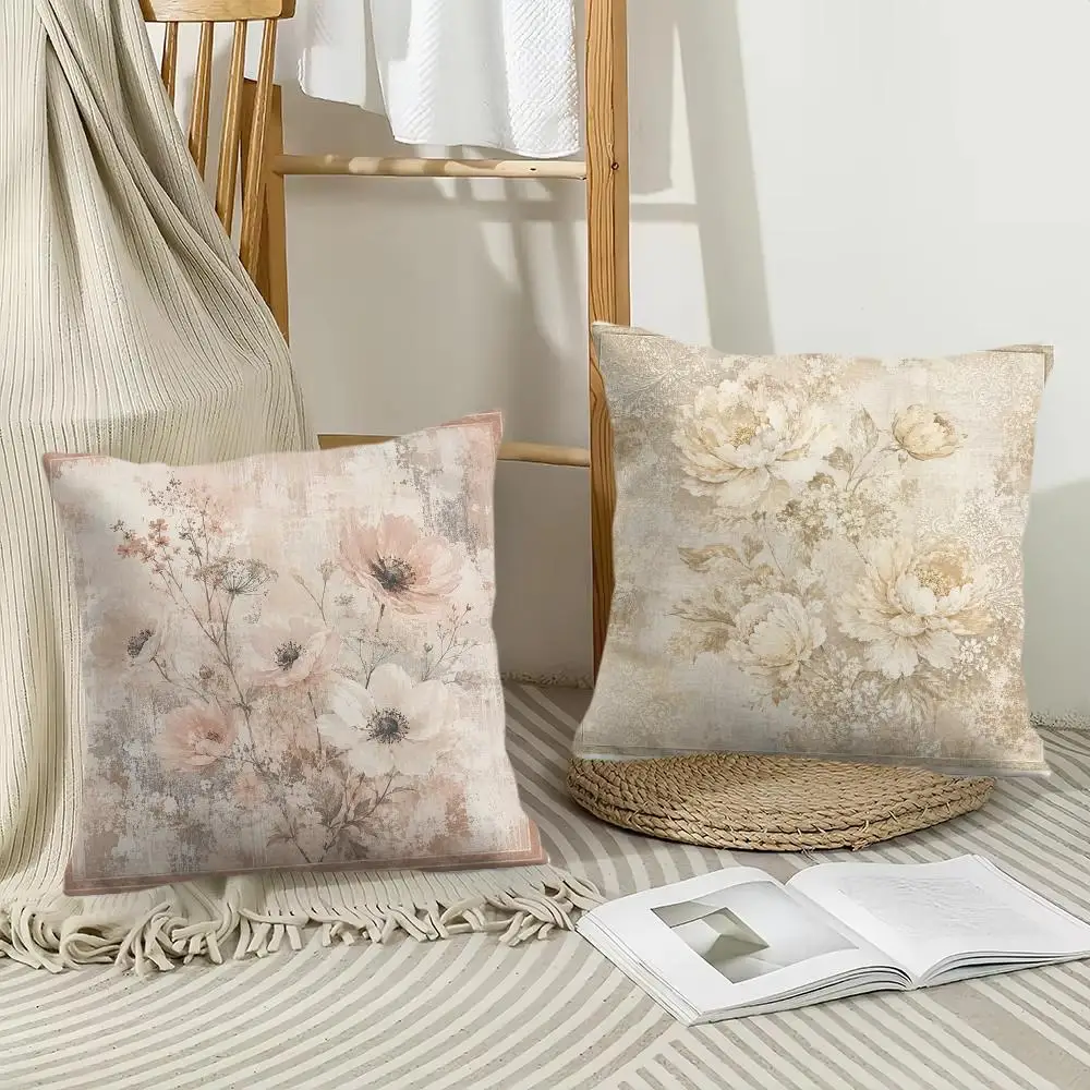 Soft Neutral Watercolor Flowers Cushion Cover Pillow Case Short Plush Square Throw Pillow Covers Pillowcase Sofa Home Decor Gift
