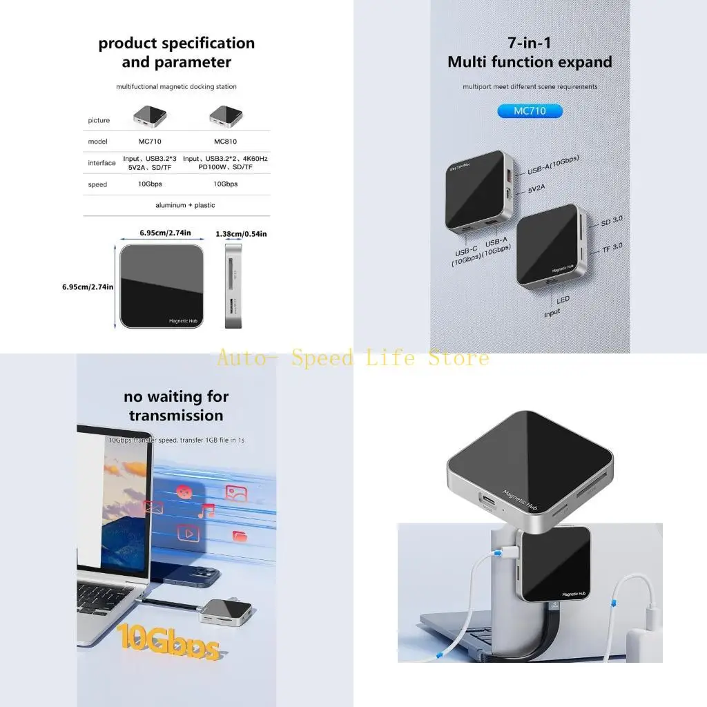 

02DA Type C USB3.2 Expansion Adapter HUB 7/8 Port Multiple Functional Strong
