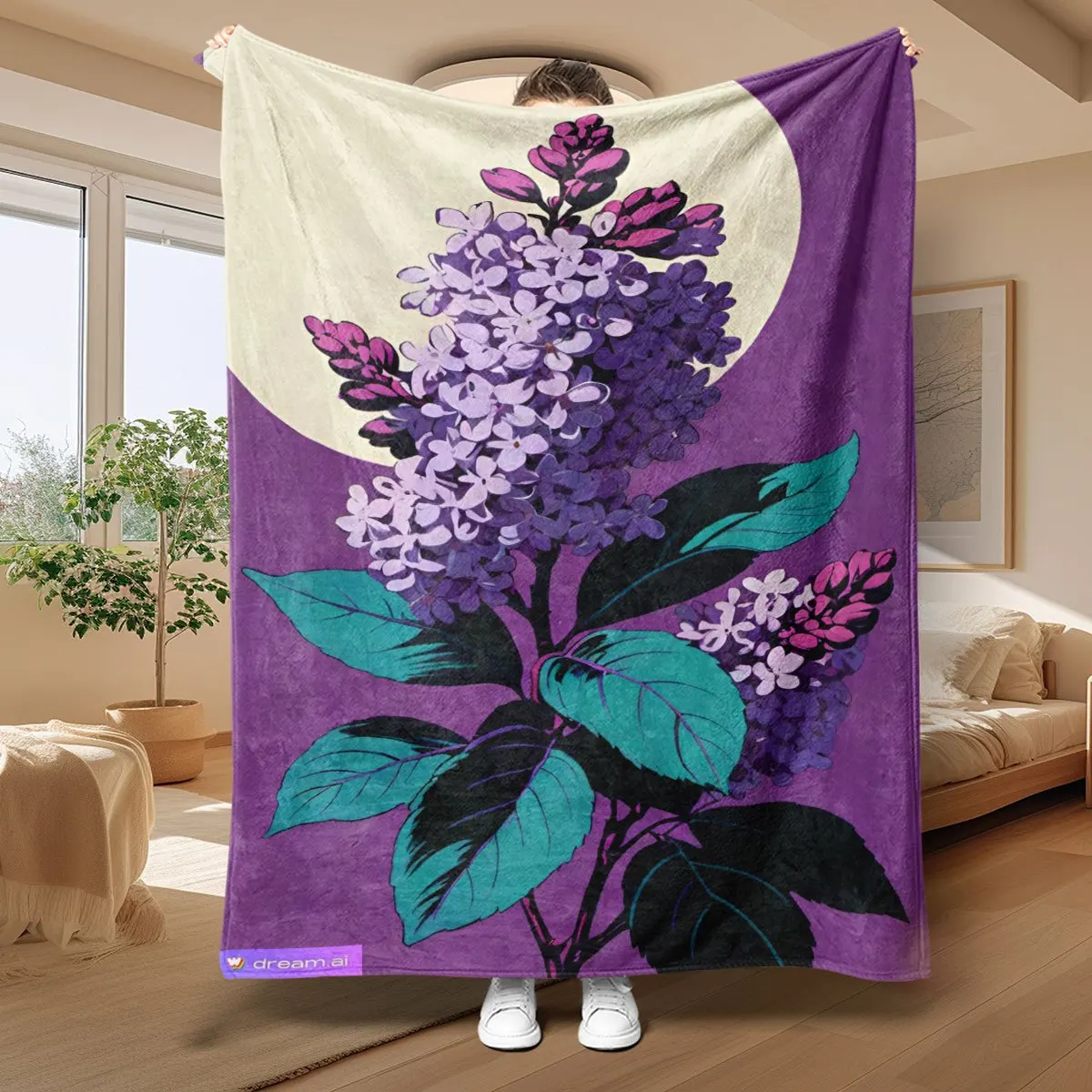 Large Floral Purple Lilac Botanical Print Throw Blanket Cozy Couch Sofa Decor Decorative Fleece Knit Home Living Room Gift