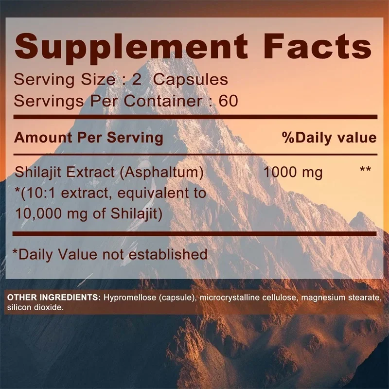 Shilajit Supplements - Absorption, Muscle Recovery, Metabolism, Reduce Fatigue, Improve Concentration, Boosts Immunity, Non-GMO