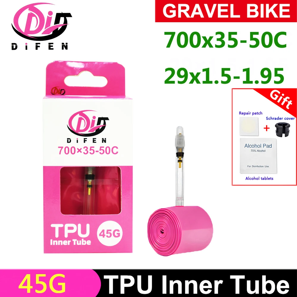 

45G DiFen TPU Gravel Bicycle Inner Tube 700C 700×35C 38C 40C 45C 47C 50C MTB Bike 29×1.5 1.75 1.95Tire FV45/65mm penu