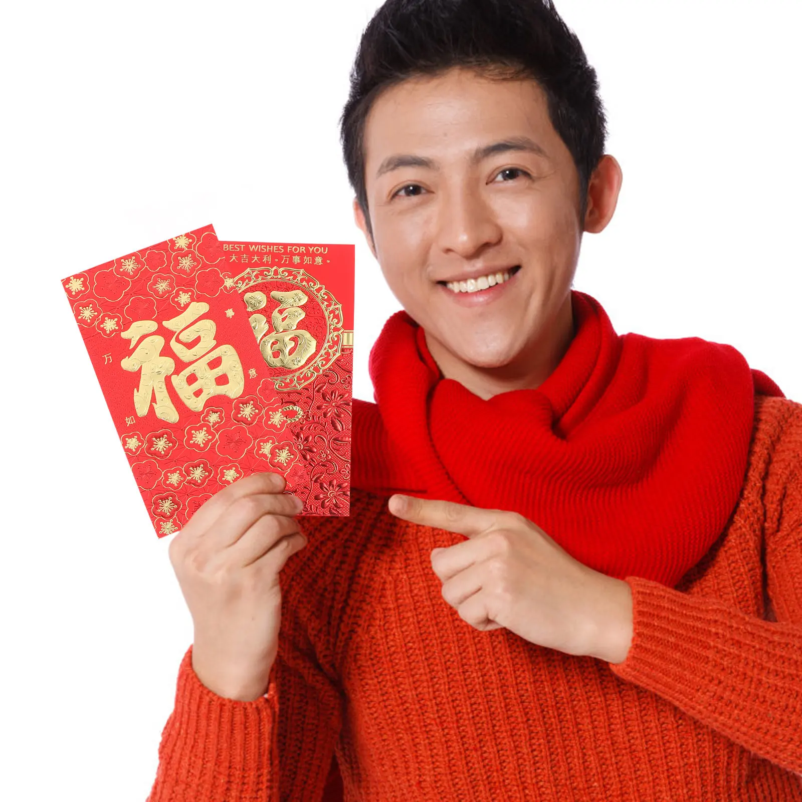 

6Pcs Lunar New Year Red Envelopes Chinese Style Fu Character Lucky Red Packets for Wedding Cash Holder Party Decoration