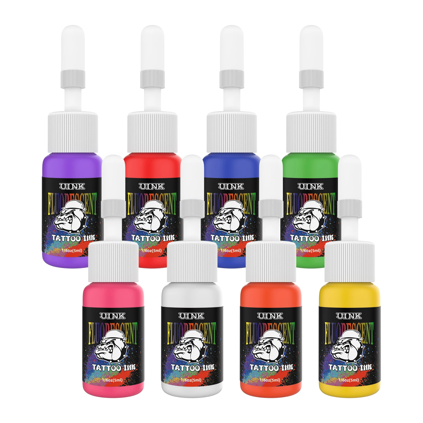 DQFART 8Pcs UV Fluorescent Tattoo Ink Odorless Body Art Professional Tattoo Pigment Perfect for Body Art and Personal