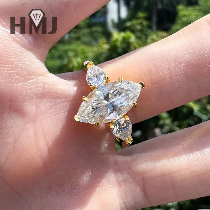 3 Karat Moissanit-Ringe, Marquise-Schliff, D-Farbe, VVS1, 925 Sterling Silber für Damen, klassischer Verlobungs- und Brautschmuck, hohe Qualität – Detail 4