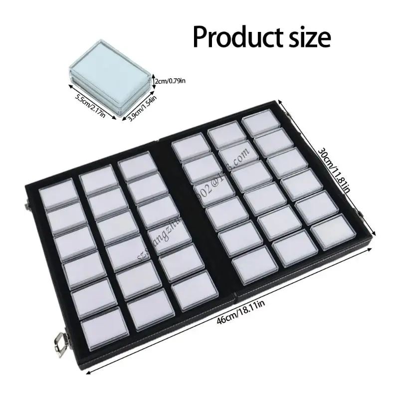 حقيبة عرض المجوهرات الجلدية المحمولة Q6RB مع غطاء أكريليك شفاف لتخزين السفر