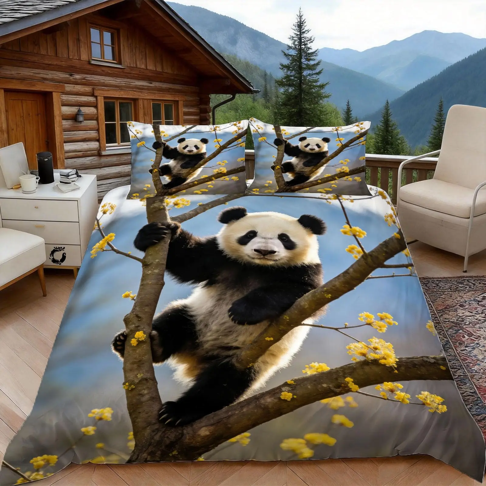 Panda Bedding Set Cartoon Panda Duvet Cover Set Microfiber Wildlife Quilt Cover with Pillowcase Single/Twin/Full/Queen/King Size