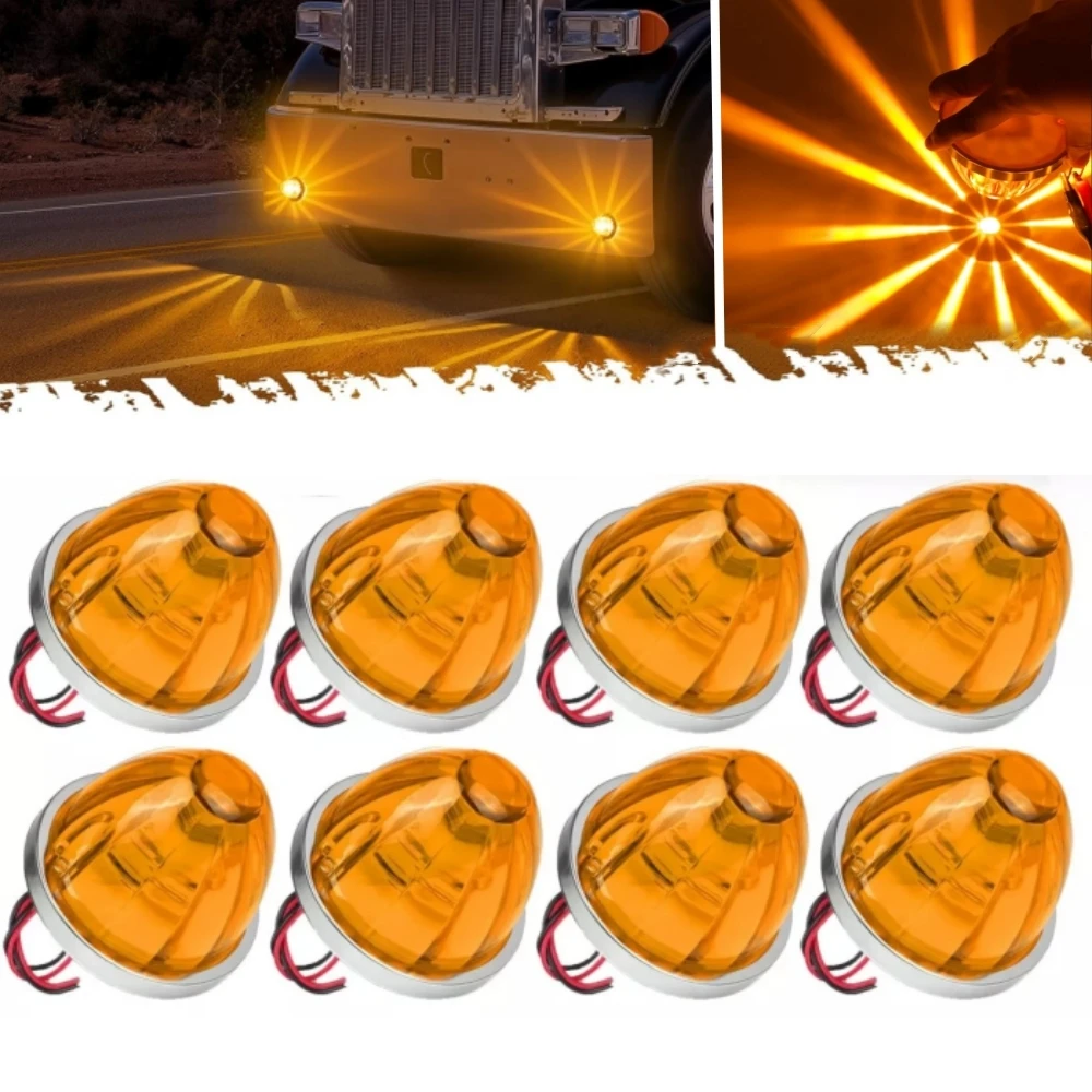 

8PCS LED Watermelon Lights For Semi Truck 12-24V Side Maker Light Turn Signal Indicator Lamp Amber Lights For Trucks