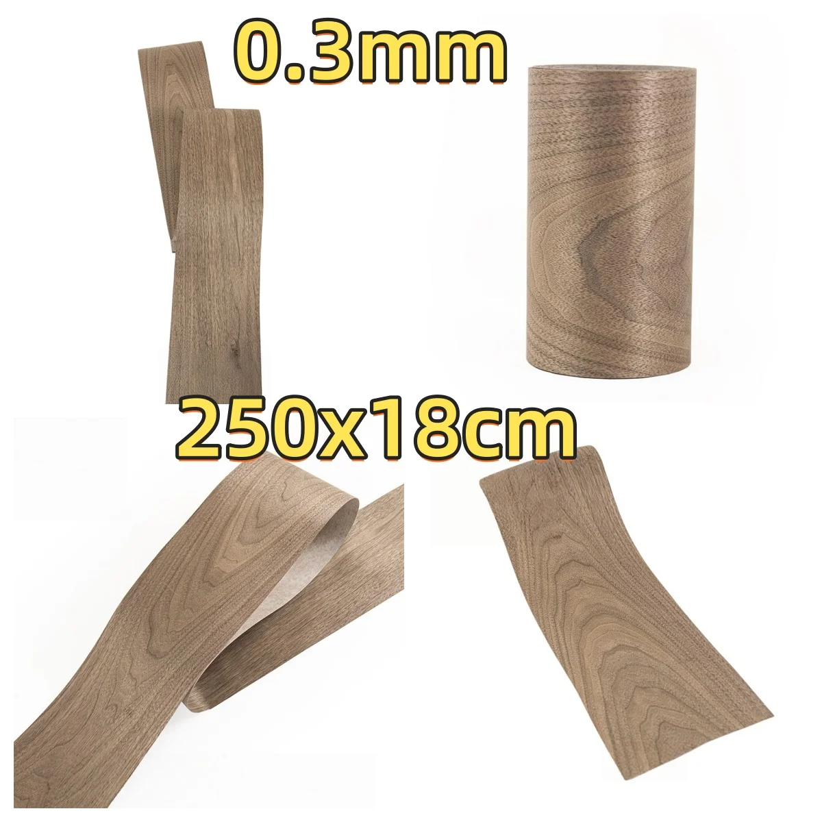 Natural Black Walnut Grain Veneer, 0.3mm Thick, Size 250x18cm, Suitable For Gift Box And Marquetry.(Backing Non-woven Fabric)