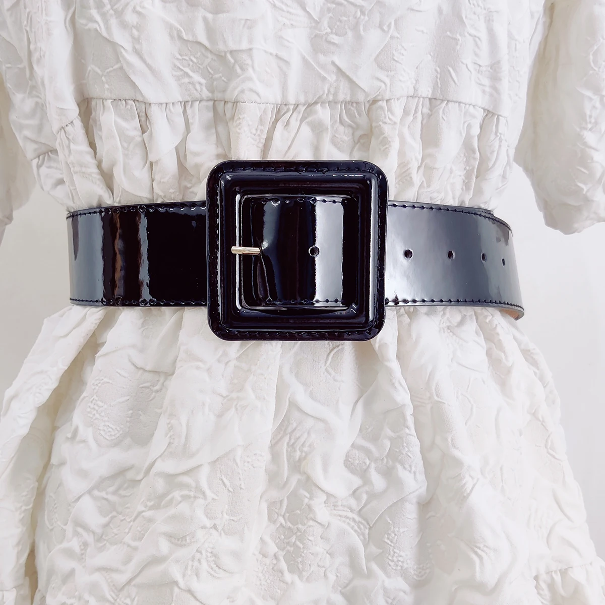 Designer-Gürtel für Damen, hochwertiges Lackleder, weiblich, schwarzer Korsettgürtel, 5 cm Bund, rot, Y2K-Kummibänder, weiß