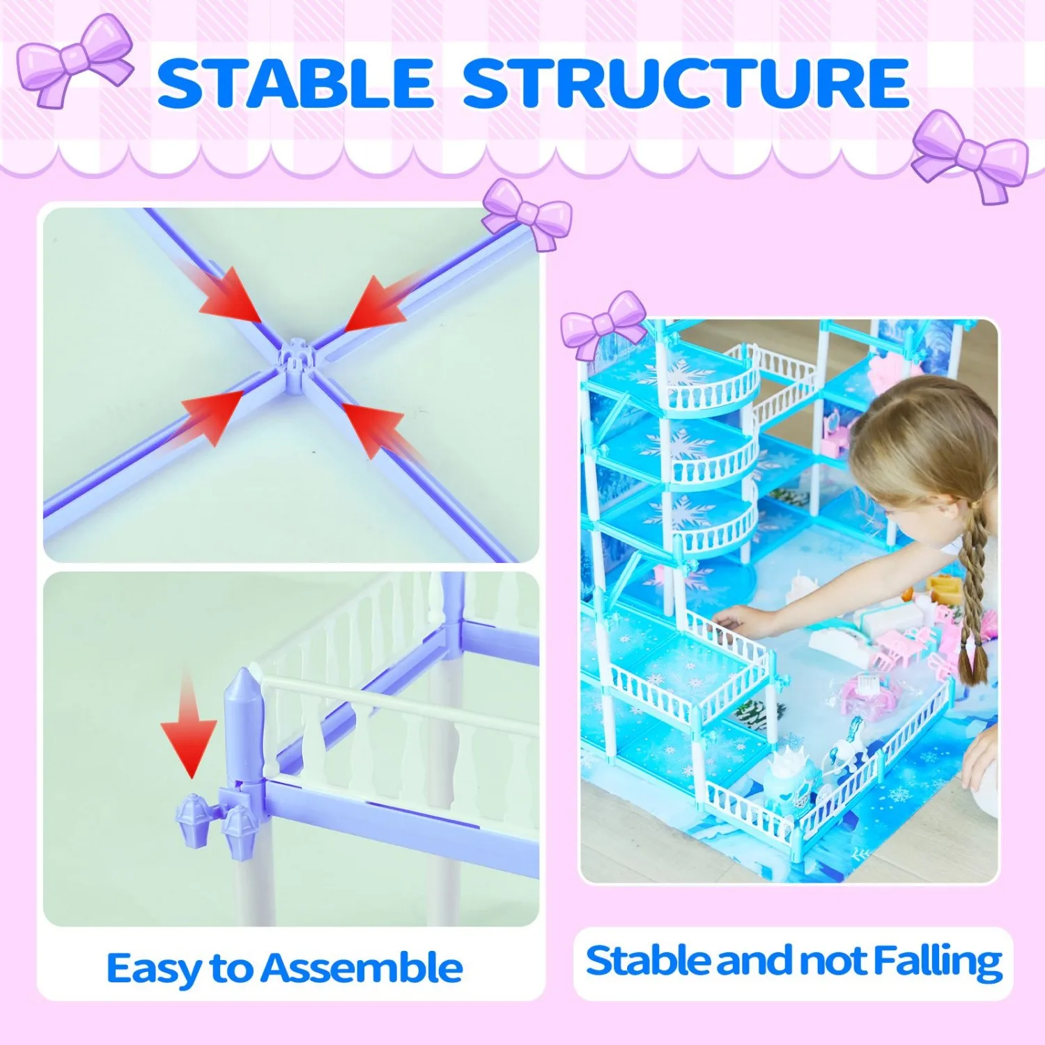 Blue Princess Dollhouse for Kids, 16-Room Portable Playset with Lights, Furniture & Accessories, Creative Role-Play Toy​