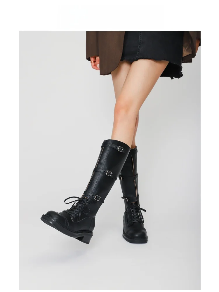 

Real Leather Retro Knight Boots Women's 2024 New Bule Boots Not Long Knee Thi Heel Western Cowboy Boots Faionable