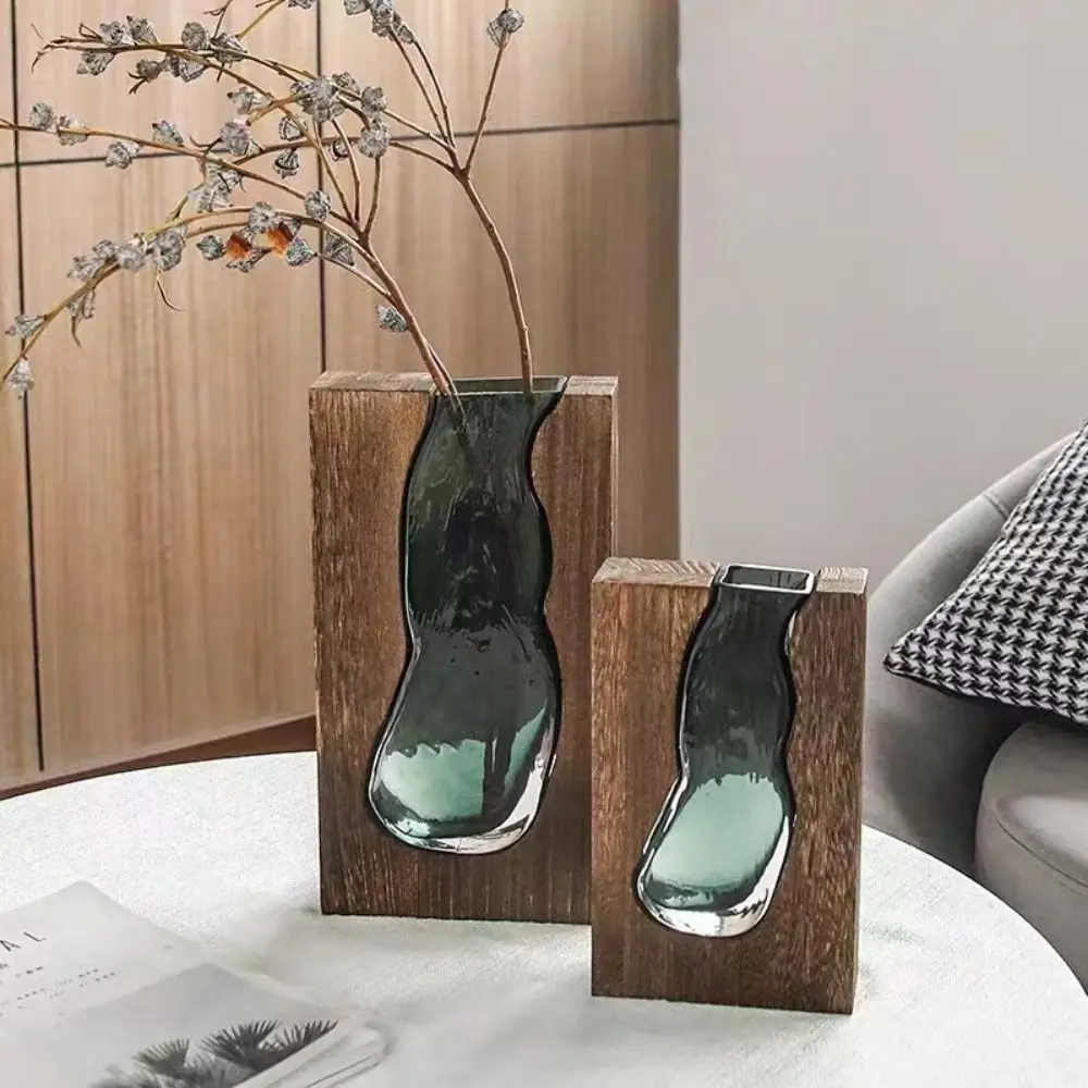

Home Decor Wooden Glass Vase Creative Transparent Hydroponic Flower Holder Exquisite Removable Flower Pot Gift