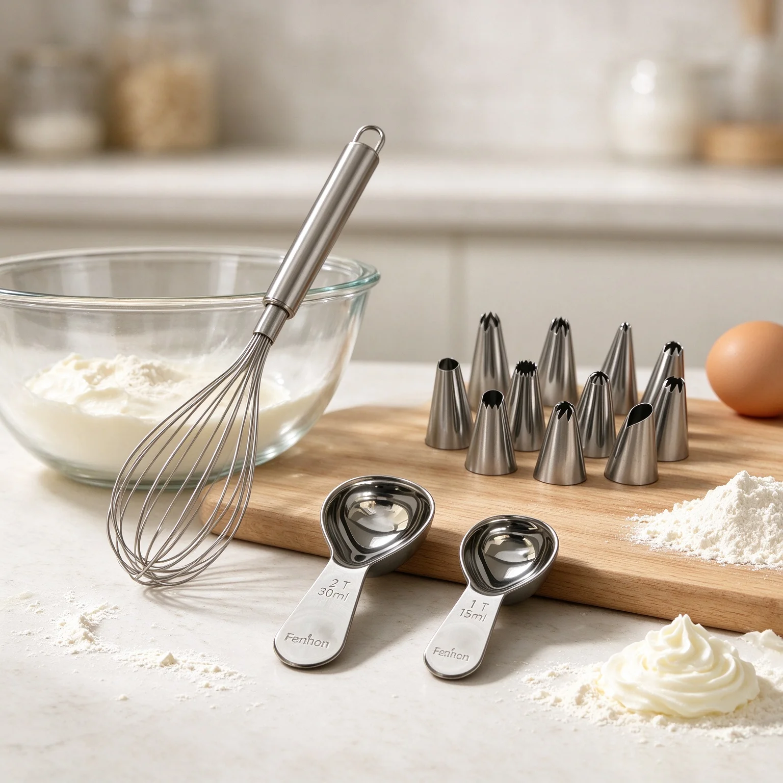Stainless Steel Baking Tool Set Whisk And Measuring Spoons And Piping Tips Kit Cake Decorating Pastry Tools For Home Bakery
