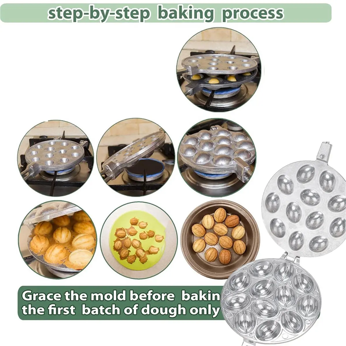 2026 NEW Cookie Assorted Maker,12 Form Skillet,Oreshki Mold,Cookie Candy Maker Griddle - Walnut Press Pastry