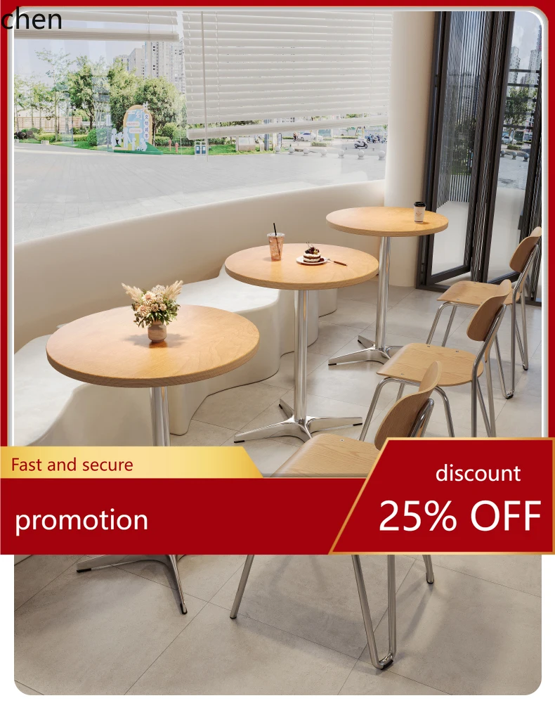 HT Coffee Shop Square Table Milk Tea Shop Birch Ocean Board  Retro Dessert Bakery Shop Dining Table and Chairs Commercial Use