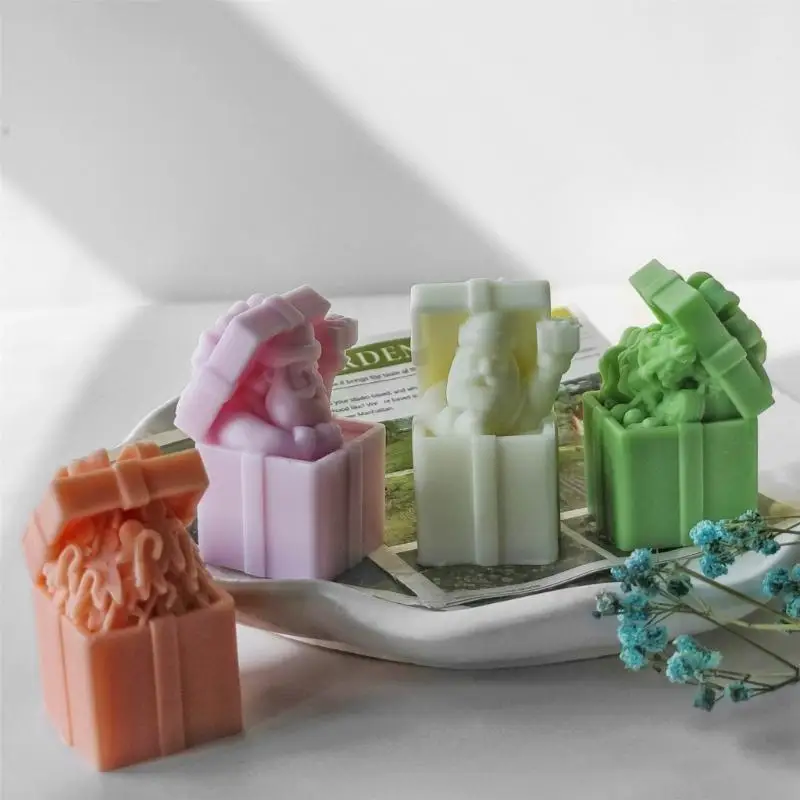 قالب شمع من السيليكون 9HJK مع صندوق هدايا مفصل، قالب شمع معطر من السيليكون قابل لإعادة الاستخدام لشمعة على شكل صندوق هدايا #2