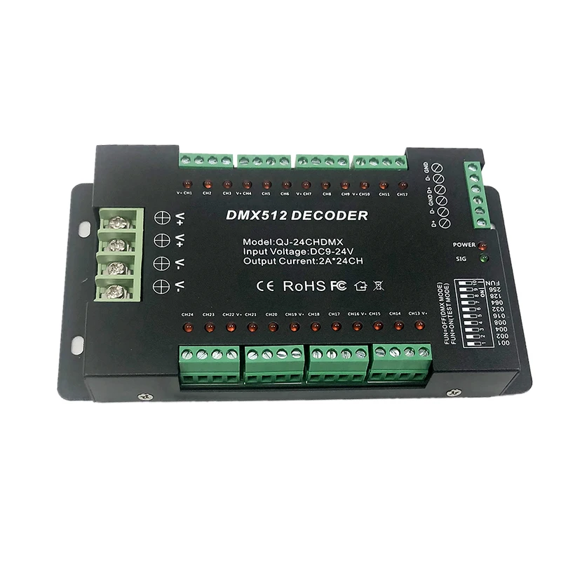 

DMX512 Decoder 24 Channels RGB LED Strip Lights Driver Dimmer Standard DMX512 Signal DC9V-2 4V DMX Controller 24CH decoding MEW