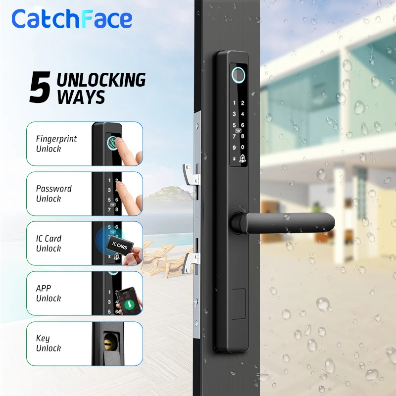 Waterproof Outdoor TUYA Fingerprint Lock APP RFID Code Keyless Smart Lock Electronic Door Lock for Aluminum Door/Iron Gate